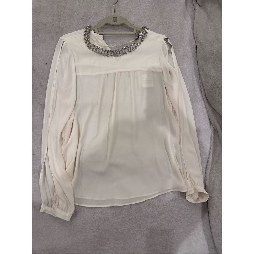Zara cream women’s long sleeve top blouse size M new with tags